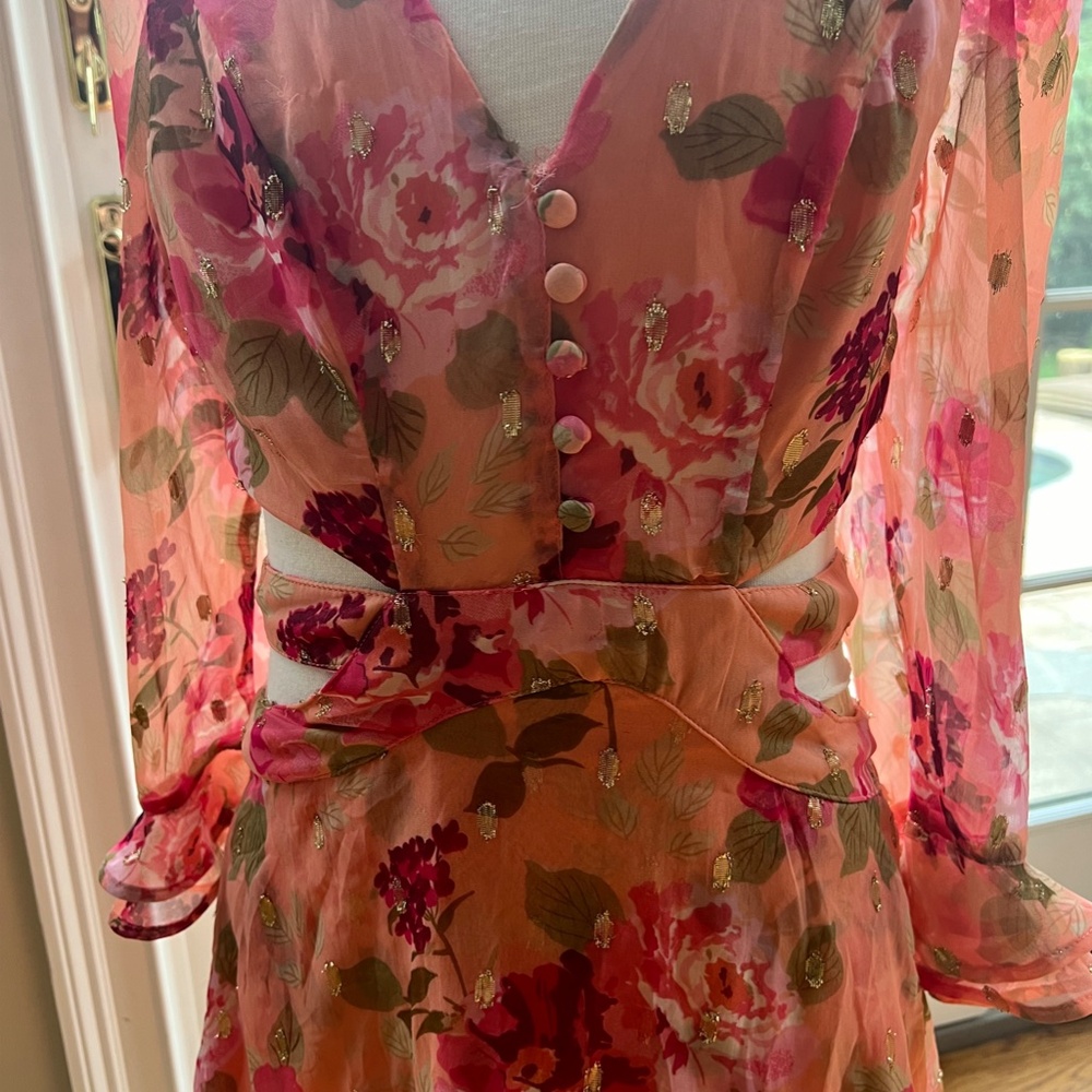 NWT Rahi Florence Print Pink/Peach Floral Cut Out Mini Dress Women's size Medium - Picture 2 of 10